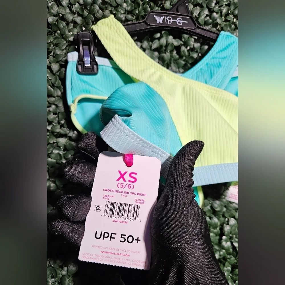 Justice Aqua and Lime Kids Bikini Swim Suit